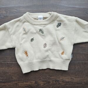 Kids Leaf Embroidered Sweater - Cream